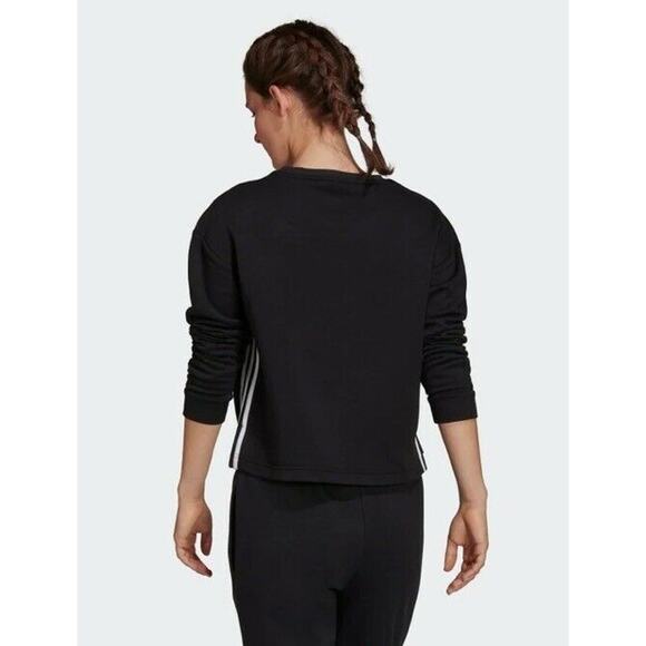 Adidas Primegreen Women's Fleece Loose Cropped 3-Stripes Sweatshirt 2XL Black - Picture 2 of 10